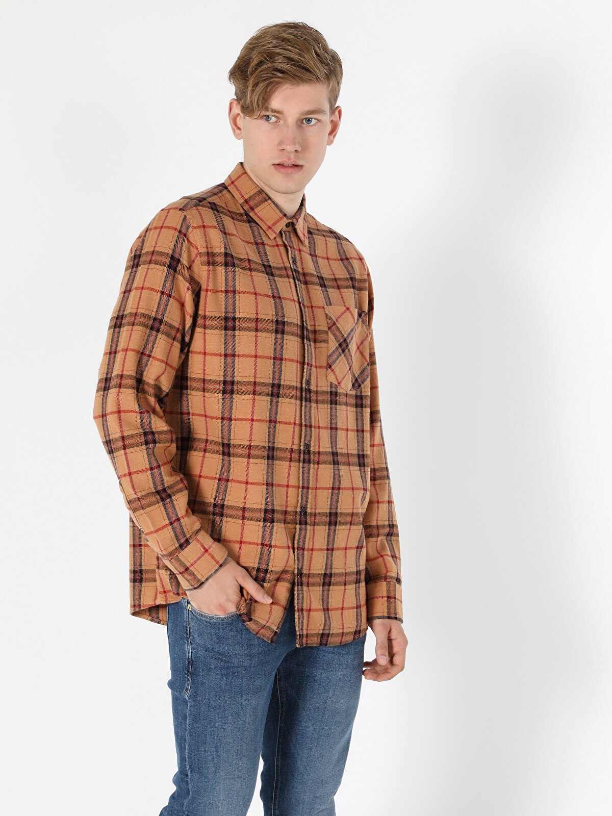 Рубашка мужская Colins CL1056033_Q1.V1BW коричневая S