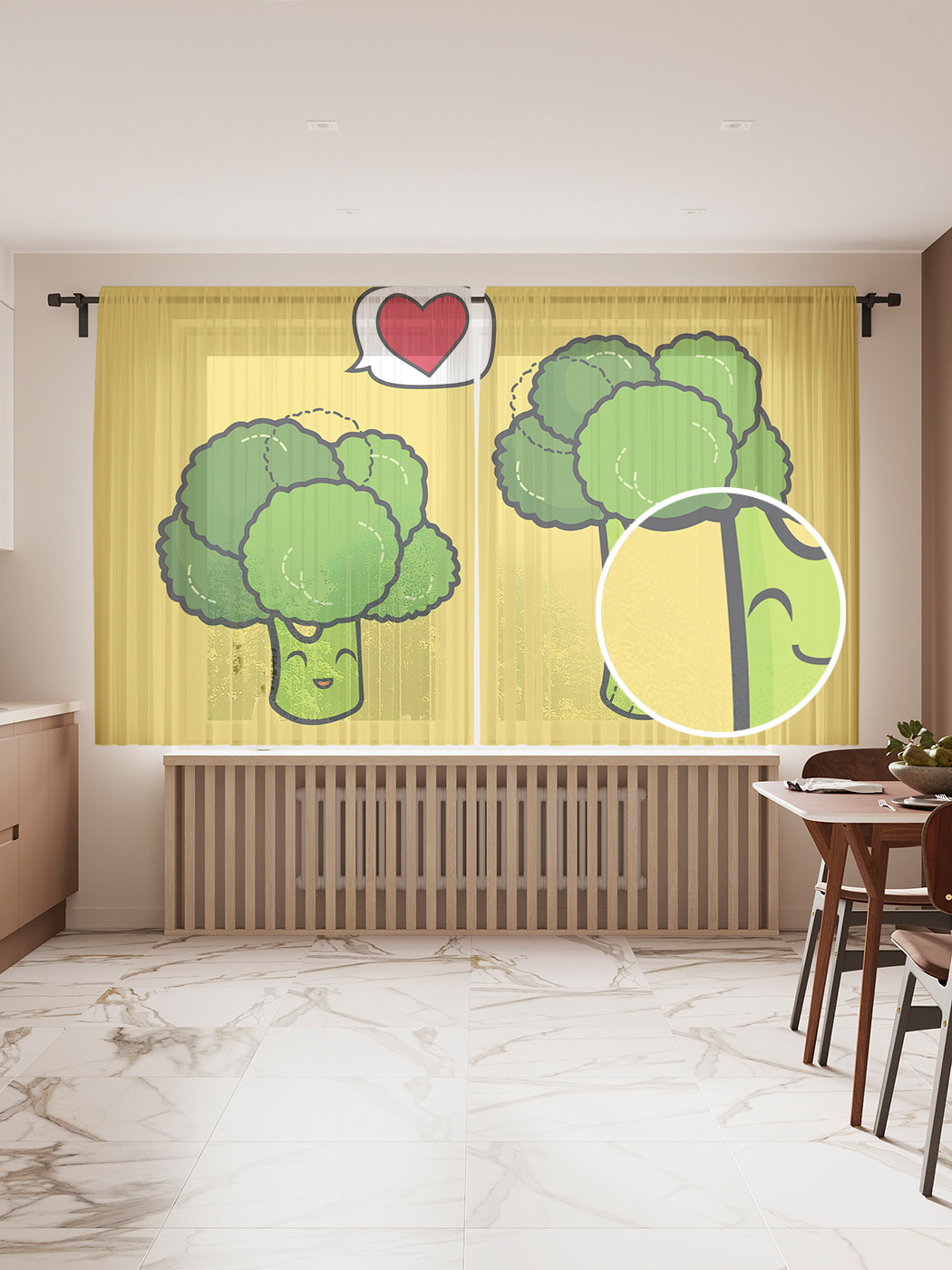 

Фототюль JoyArty "Влюбленные брокколи", 145x180см (2 полотна с лентой + 50 крючков), Влюбленные брокколи