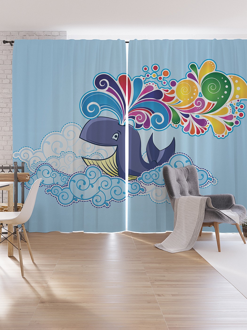 

Шторы под лён JoyArty "Кит в облаках", серия Oxford DeLux, 340х265 см, Кит в облаках