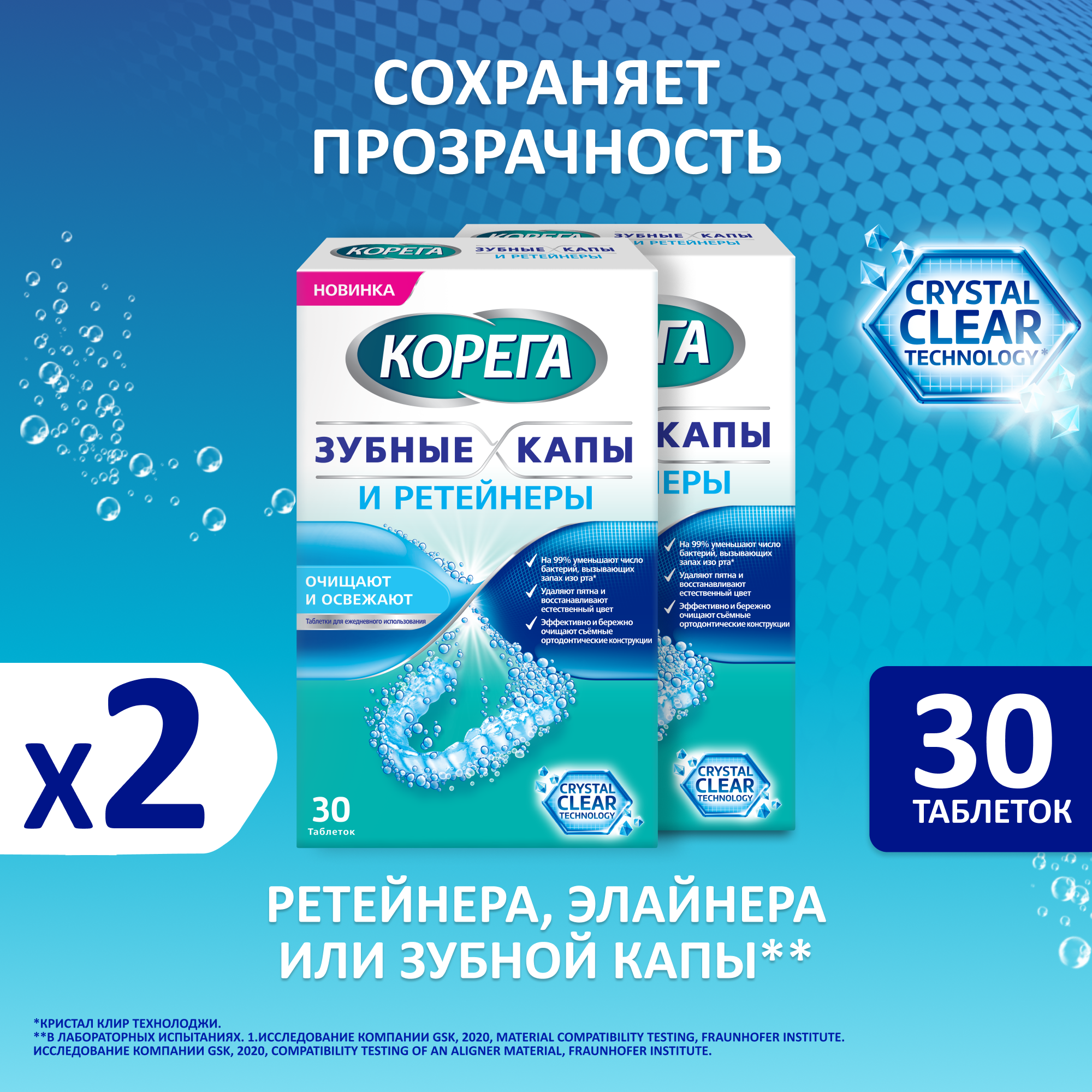 

Таблетки Корега Зубные капы и ретейнеры, 30 шт х 2 упаковки