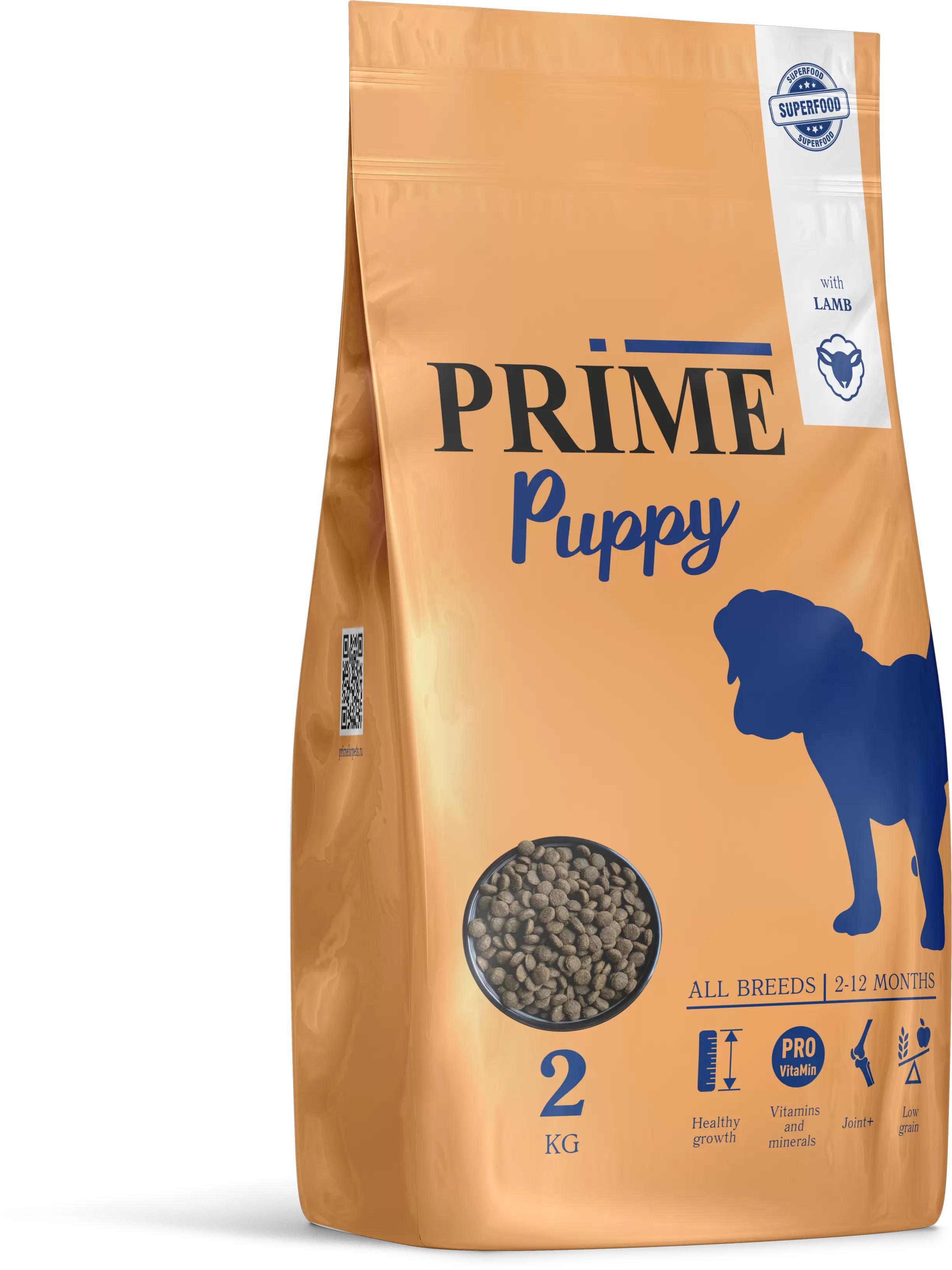 Сухой корм для щенков PRIME PUPPY SMALL с ягненком, 2кг