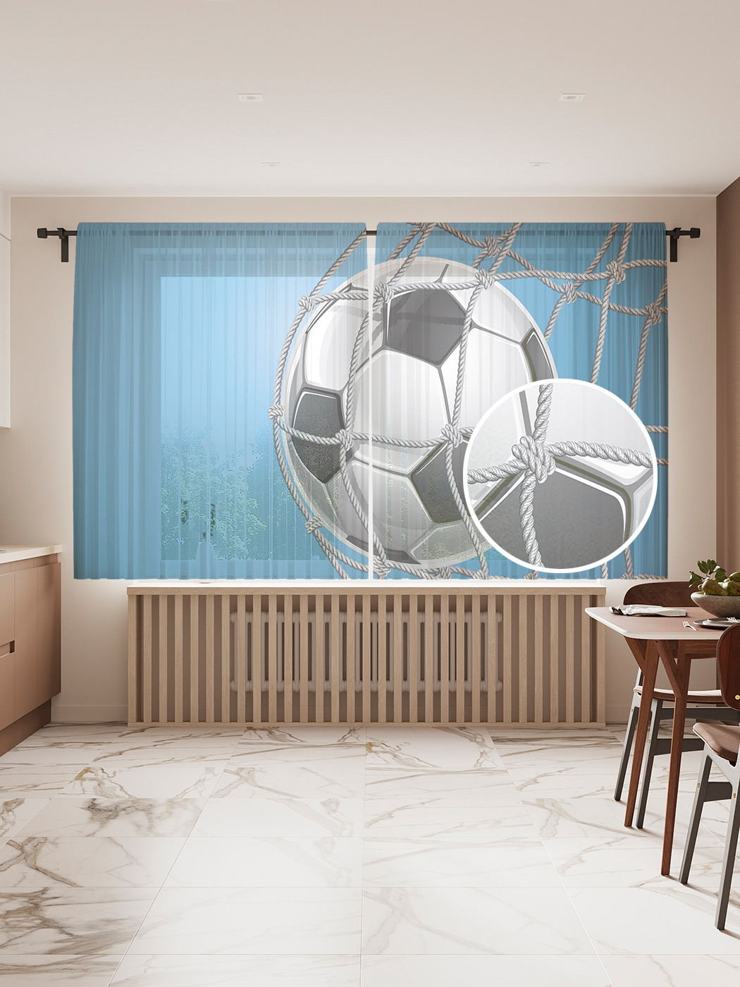 фото Фототюль joyarty "футбольный мяч", 145x180 см (2 полотна со шторной лентой + 50 крючков)