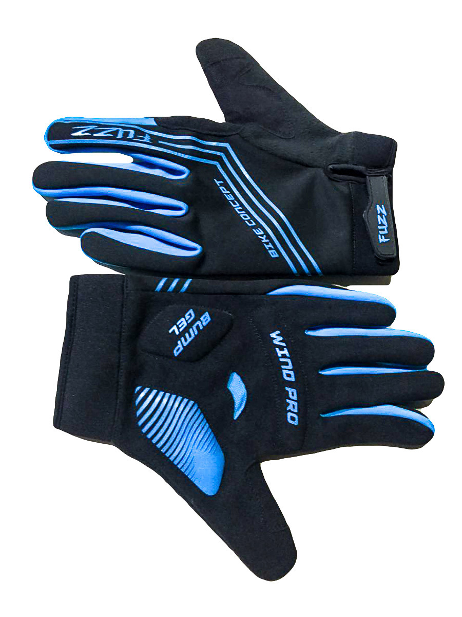 фото Перчатки велосипедные неопрен, wind pro, черно-синие, утепленные, длинные пальцы, размер nobrand