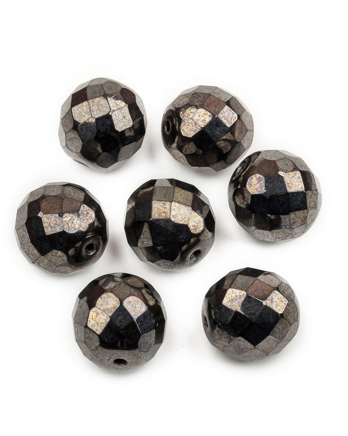 

Стеклянные чешские бусины Fire polished beads ганеные круглые 14 мм Jet Hematite 7шт, Серый, FP-14