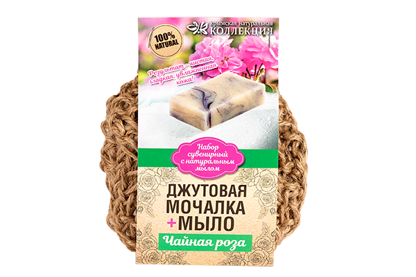 фото Мочалка вязаная с мылом чайная роза крымская натуральная коллекция