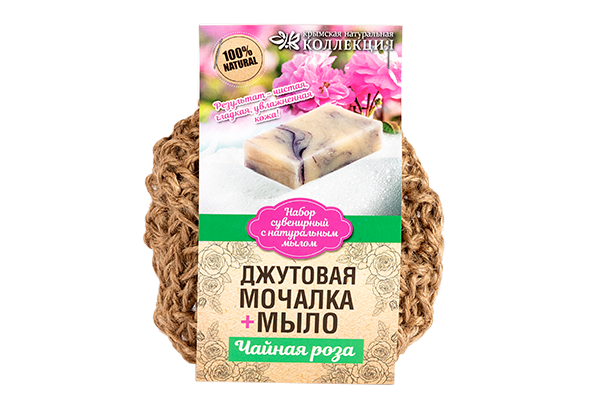 Мочалка вязаная с мылом Чайная роза мочалка джутовая с натуральным мылом кнк можжевельник 100 г