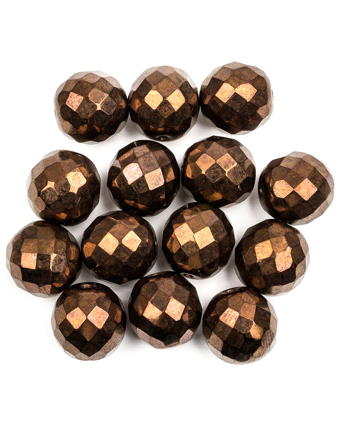 

Стеклянные чешские бусины Fire polished beads ганеные круглые 14 мм цвет Jet Bronze 7шт, Разноцветный, FP-14
