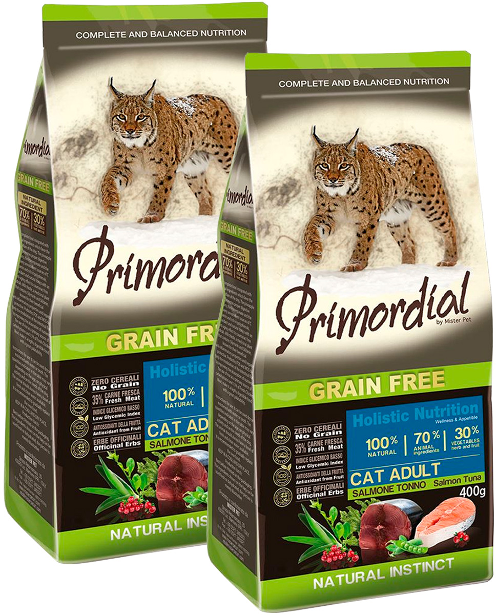 

PRIMORDIAL PRIMORDIAL CAT ADULT беззерновой для взрослых кошек с лососем и тунцом (0,4 + 0
