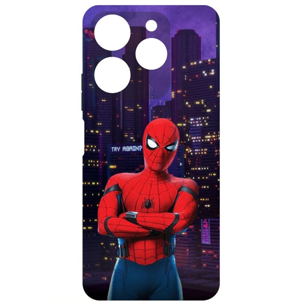 

Чехол-накладка Krutoff Soft Case Человек-Паук. На крыше для TECNO Spark 10 Pro черный