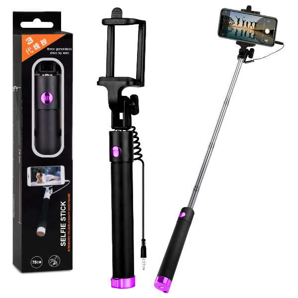 

Монопод Selfie Stick со шнуром 78cm Черный + розовый