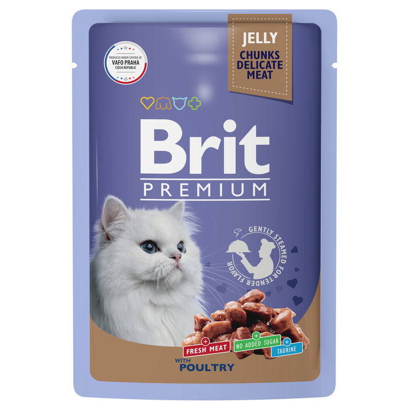 фото Влажный корм для кошек brit premium мясное ассорти в желе, для стерилизованных, 85 гр