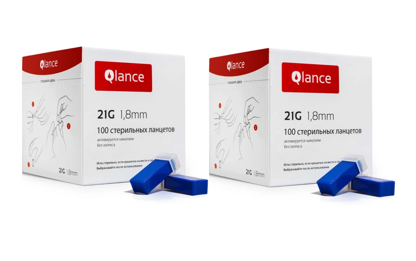 Ланцеты Qlance Universal 21G 1 автоматические скарификатор 2 упаковки по 100 шт
