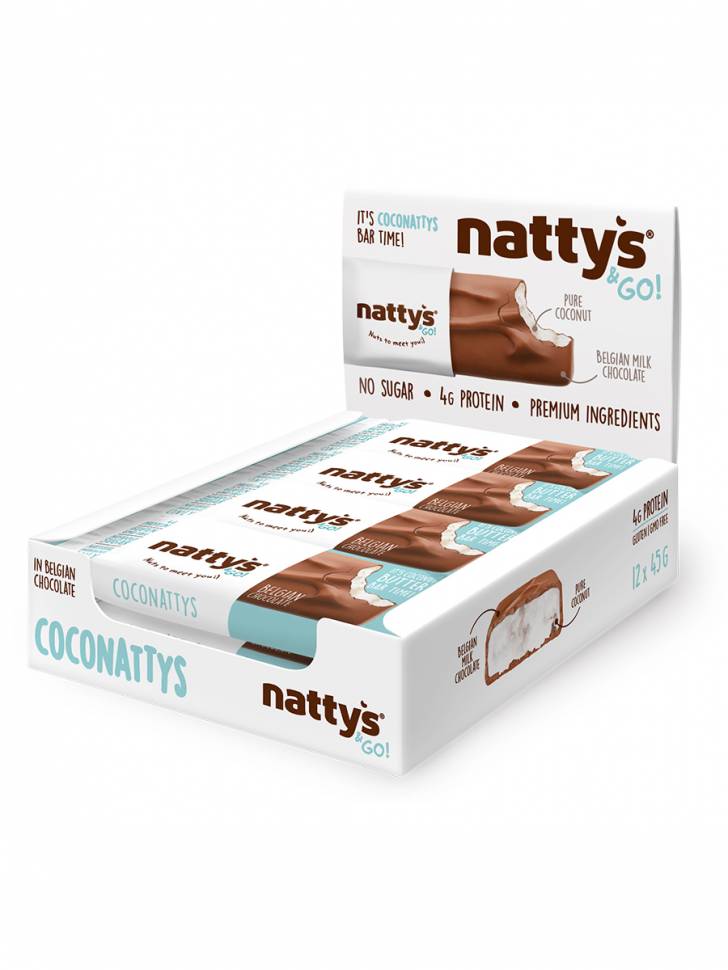 фото Шоколадный батончик без сахара nattys&go! coconattys с мякотью кокоса, 45г x 12шт