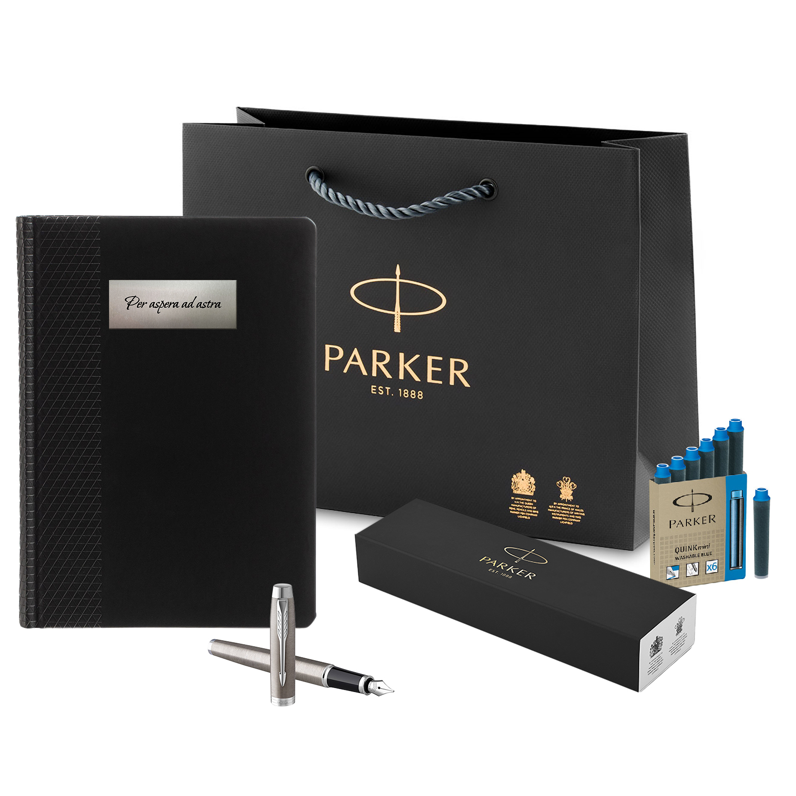 

Подарочный набор Parker: перьевая ручка Parker IM Metal Stainless Steel, ежедневник