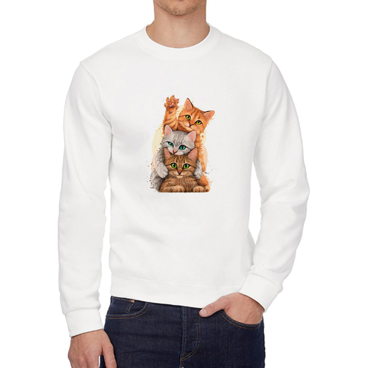 

Свитшот женский CoolPodarok Животные.Три кошки белый 46 RU, W0501628