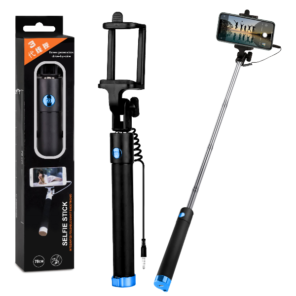 

Монопод Selfie Stick со шнуром 78cm Черный + синий