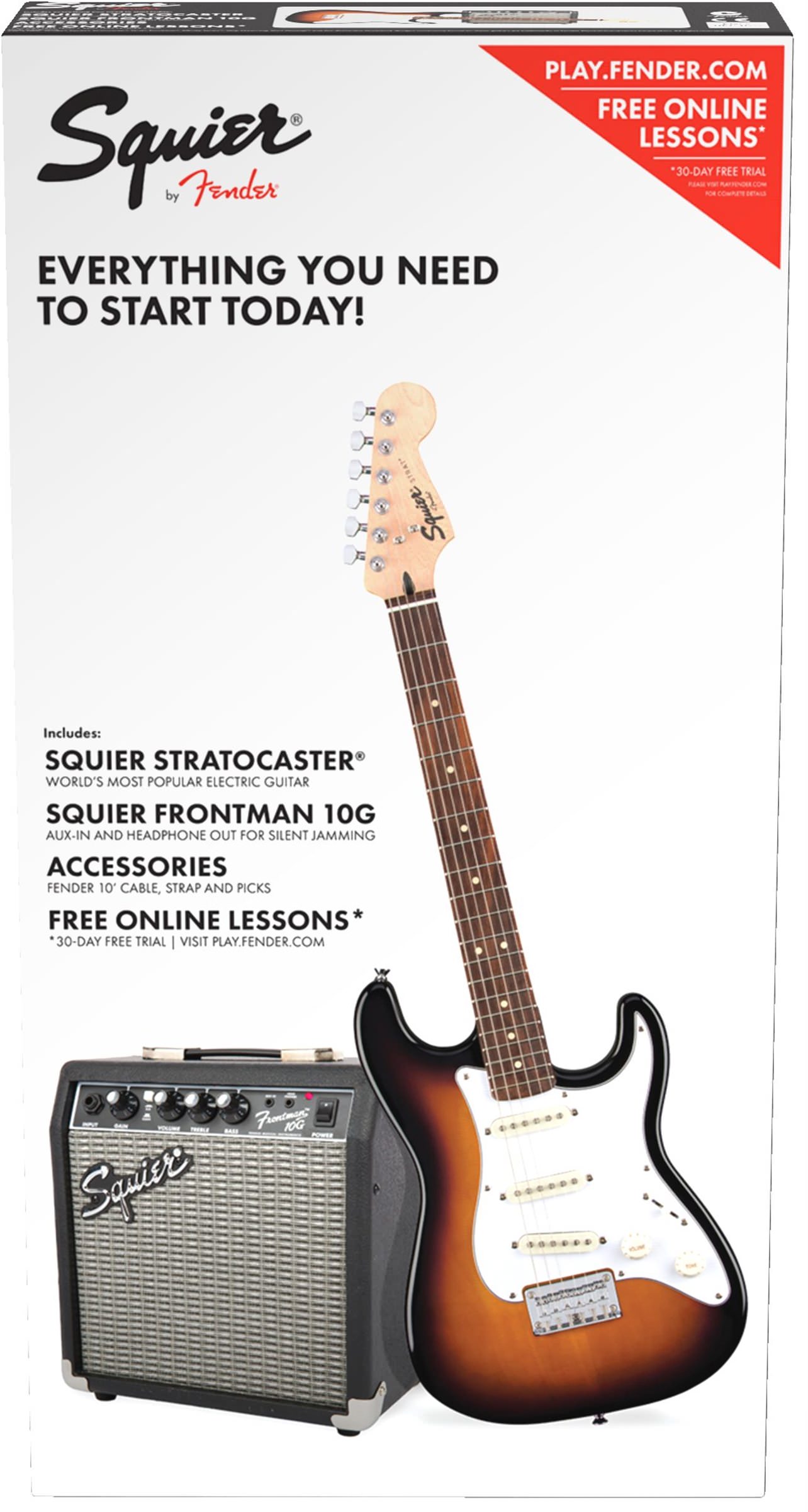 

Электрогитара в комплекте FENDER SQUIER Stratocaster Pack Brown Sunburst, Gig Bag, Frontma