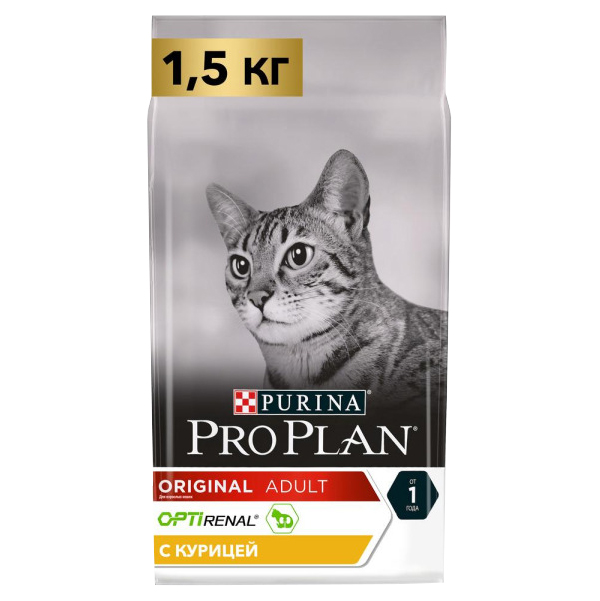 фото Сухой корм для кошек pro plan cat original optirenal adult курица, 2 шт по 1,5 кг