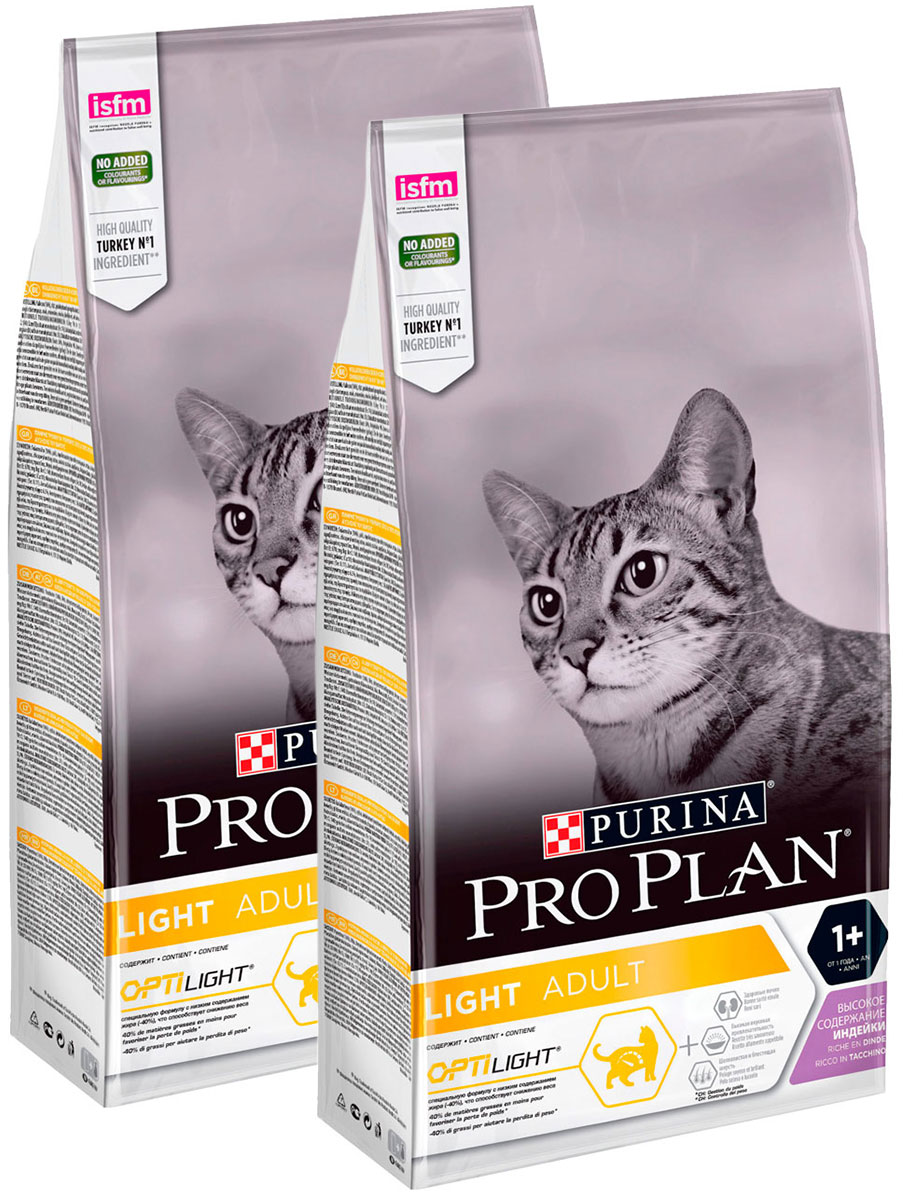 

Сухой корм для кошек Pro Plan Cat Light диетический, индейка, 2 шт по 1,5 кг