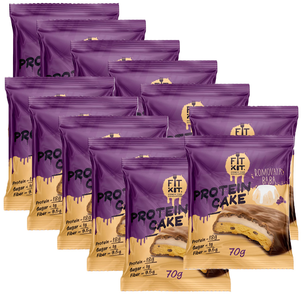 

Протеиновое печенье Fit Kit Protein Cake Ромовая баба, 12 шт по 70 г, Fit Kit, Protein Cake, 12шт x 70г (Ромовая баба)