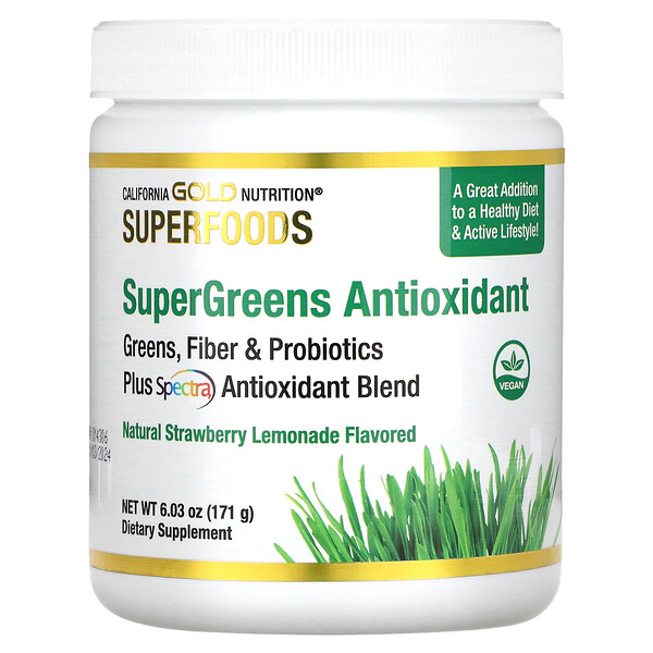 фото California gold nutrition supergreens antioxidant, strawberry lemonade (6.03 oz) 171г