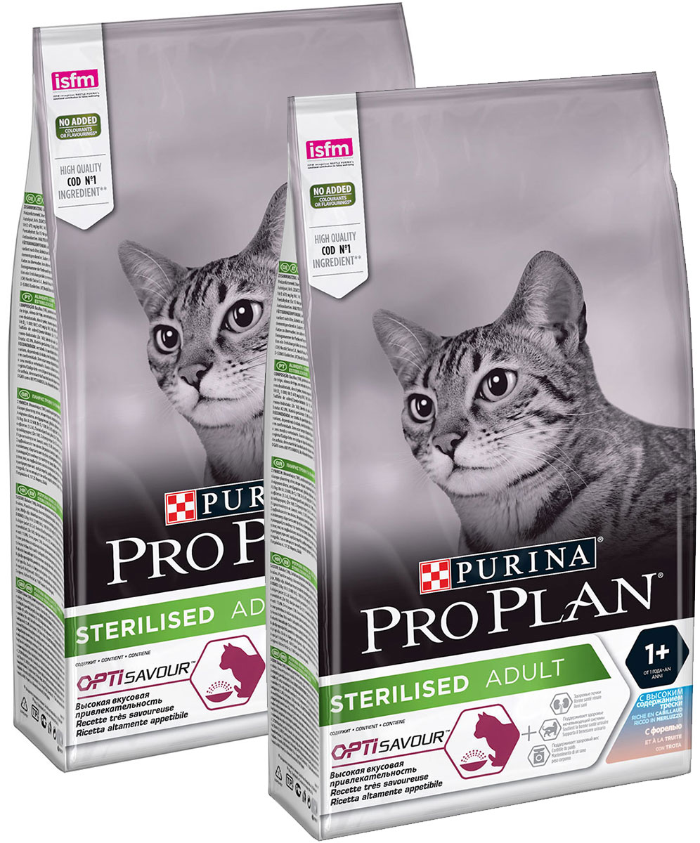 

PRO PLAN PRO PLAN CAT OPTISAVOUR STERILISED COD & TROUT для привередливых взрослых кастрир