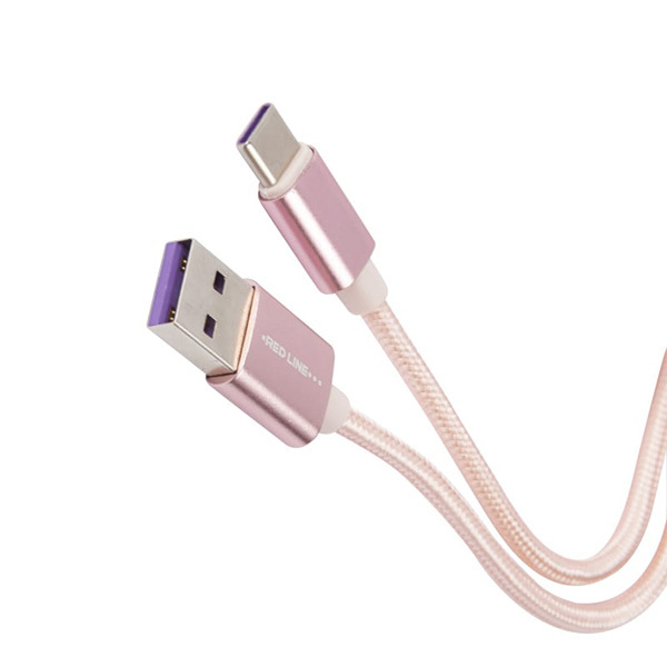 фото Кабель usb type-c red line 2a - 2.0 в переплете 1м розовый