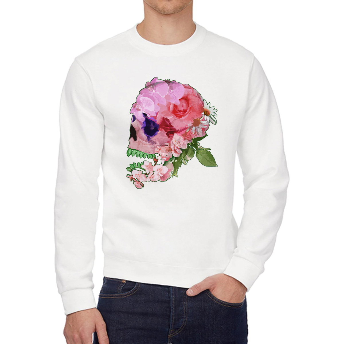 

Свитшот женский CoolPodarok Череп из цветов белый 48 RU, 48W02580