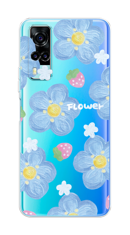 

Чехол на Vivo Y53s 4G "Цветы и клубники", Прозрачный;голубой;белый, 264950-1
