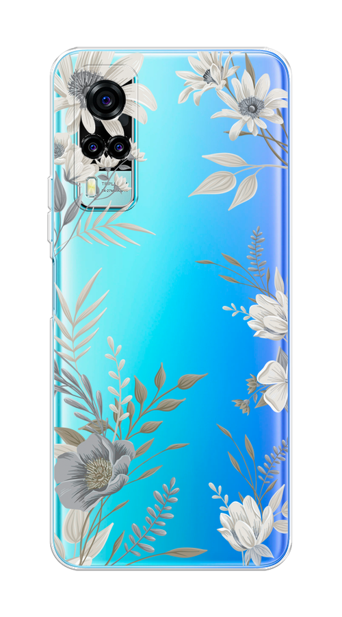 

Чехол на Vivo Y53s 4G "Цветы сепия", Серый;прозрачный;зеленый;белый, 264950-1