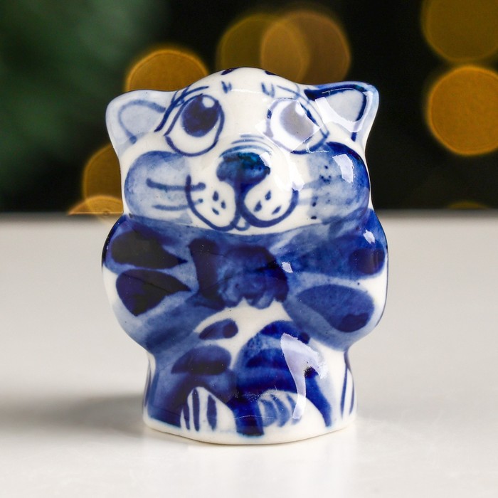 

Сувенир Кот с бантом, 3,5 см, гжель (4 шт), Белый;синий