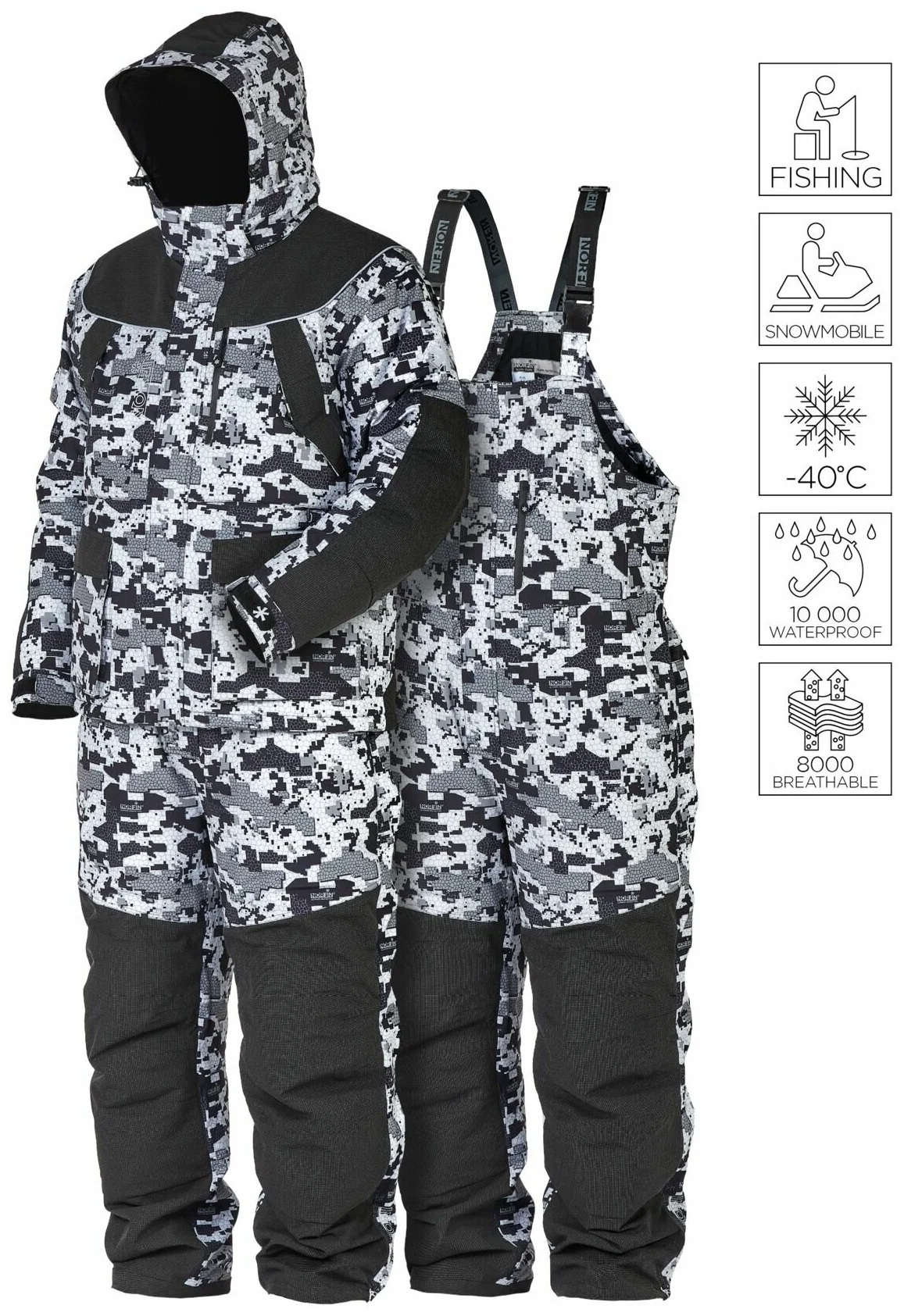 

Костюм зим. Norfin EXPLORER 2 CAMO 05 р.XXL, Черный;белый;серый