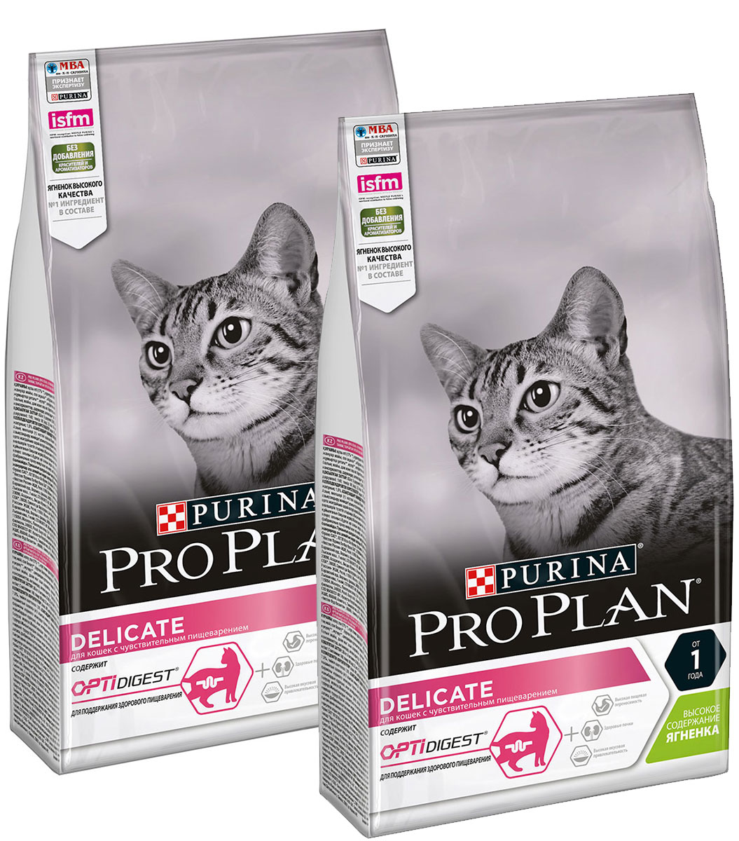 Сухой корм для кошек Pro Plan Cat Delicate ягненок, 2 шт по 1,5 кг