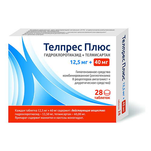 Телпрес Плюс таблетки 40 мг+12, 5 мг 28 шт., Laboratorios Liconsa  - купить со скидкой