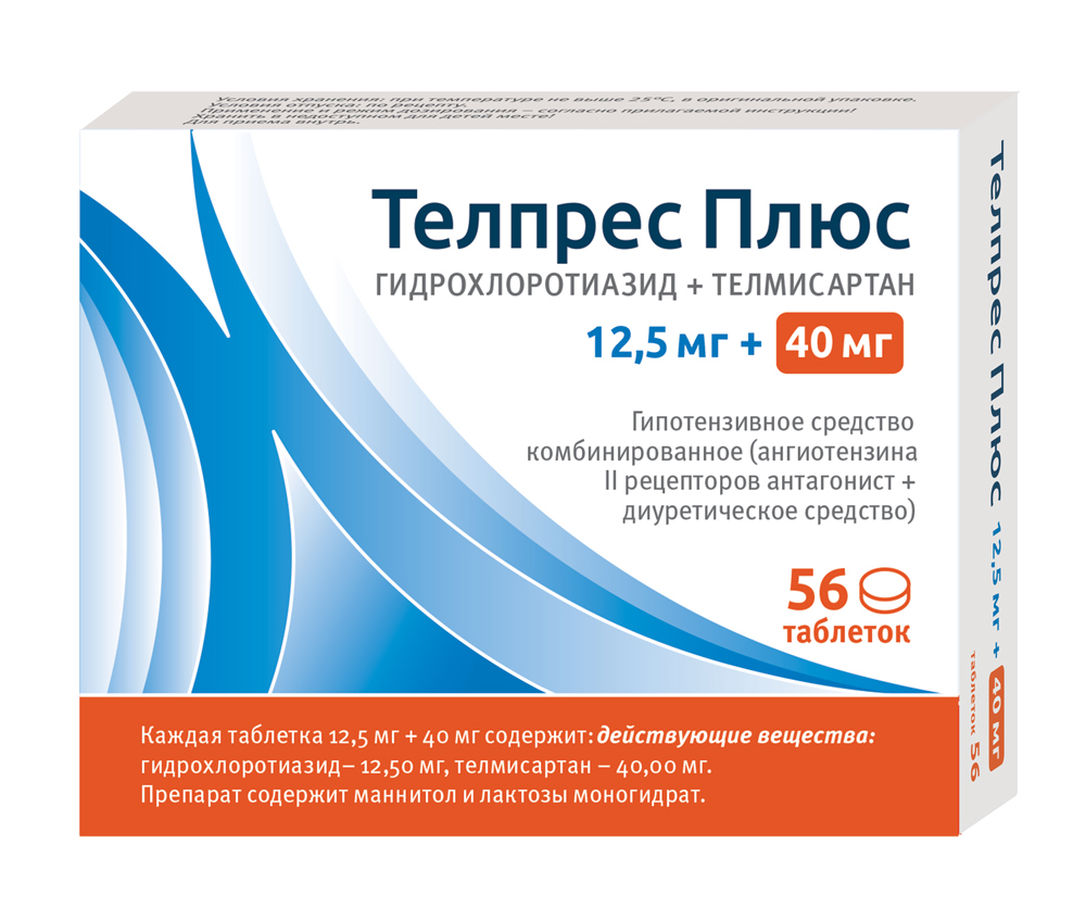 Купить Телпрес Плюс таблетки 40 мг+12, 5 мг 56 шт., Laboratorios Liconsa