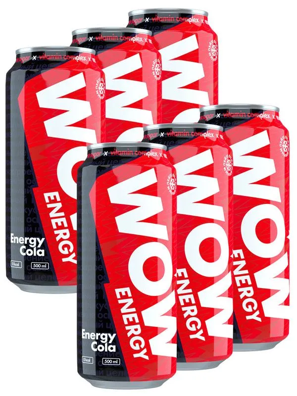 WOW WOW, Energy Энергетик без сахара 6х0,5л (Energy Cola)