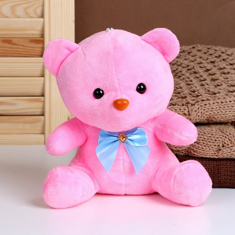 Мягкая игрушка Мишка с бантиком, 20 см, цвет розовый