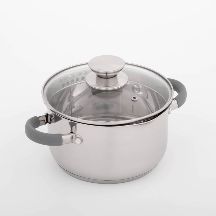 

Кастрюля Magistro Tefida, 2,5 л, крышка-дуршлаг, носик для слива, капсульное дно, Серебристый