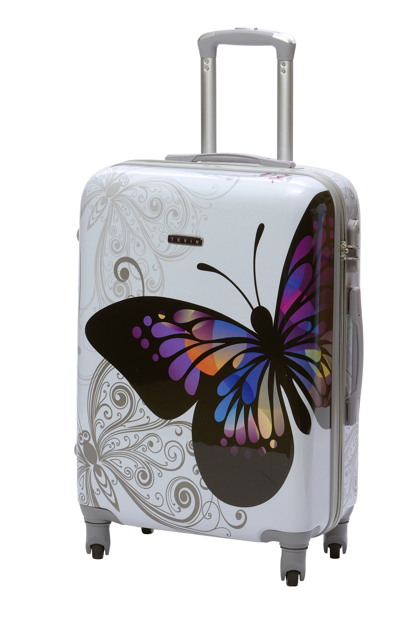 Чемодан TEVIN 0056 белая бабочка р. L+