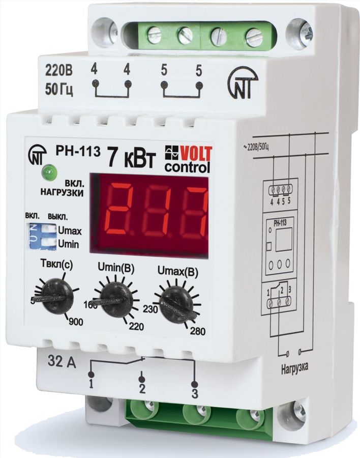 фото Реле напряжения рн-113 однофазное регулируемое din | код. 3425600113 | новатек-электро ( 1