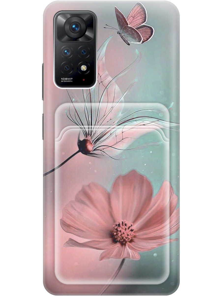 

Силиконовый чехол на Xiaomi Redmi Note 11 Pro с рисунком "Бабочка и цветы", Голубой;розовый;серый, 20012072