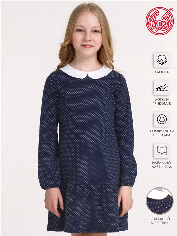 Платье детское Апрель 1ДПД3538804н, белый горох на темно-синем 1+белый, 146
