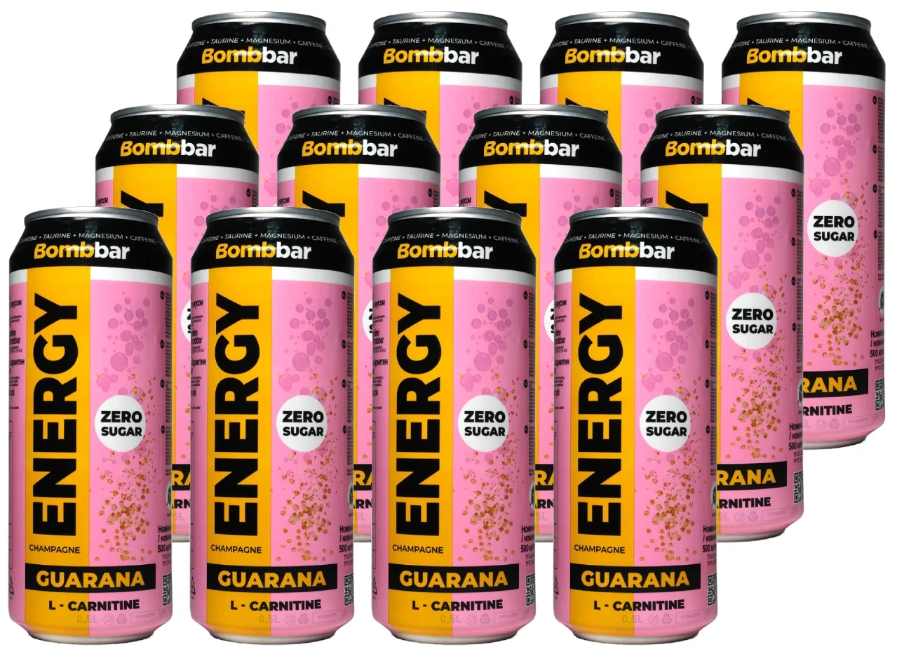Энергетический напиток без сахара с Л-карнитином Bombbar ENERGY, 12шт по 500мл(Шампанское)