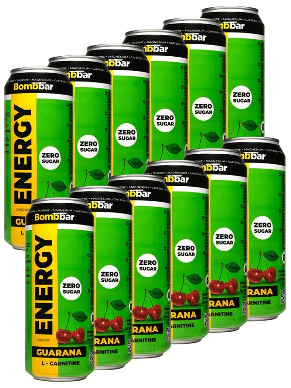 Энергетический напиток без сахара с Л-карнитином Bombbar ENERGY, 12шт по 500мл (Вишня)