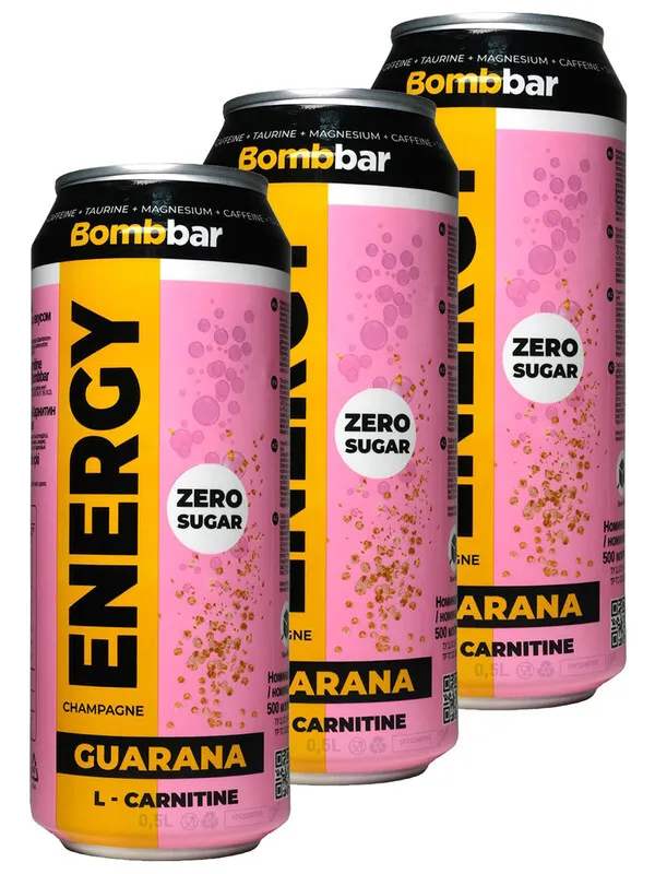 Энергетический напиток без сахара с Л-карнитином Bombbar ENERGY, 3шт по 500мл (Шампанское)