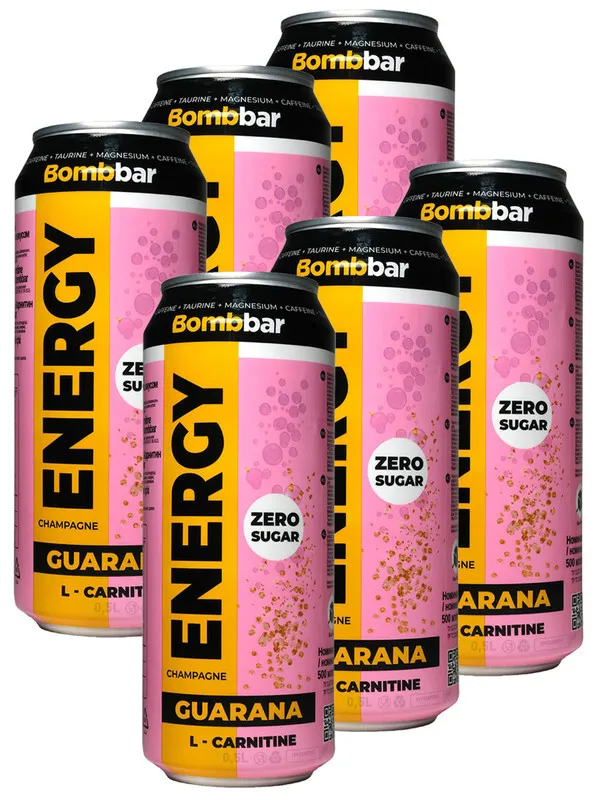Энергетический напиток без сахара с Л-карнитином Bombbar ENERGY, 6шт по 500мл (Шампанское)