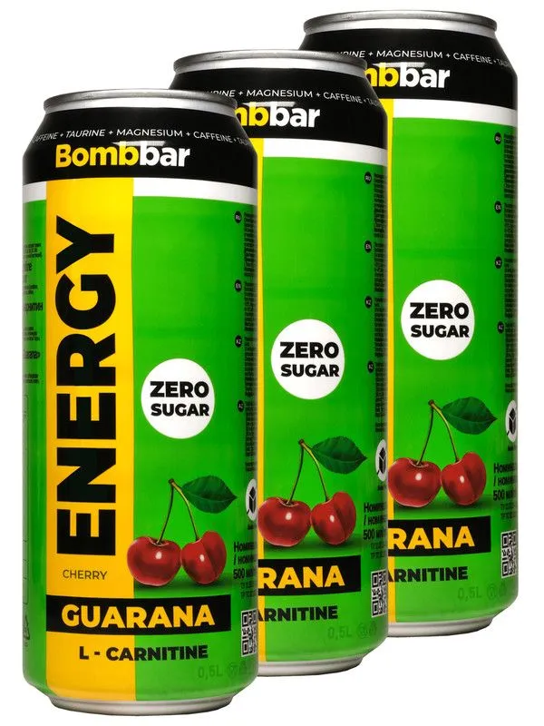 Энергетический напиток без сахара с Л-карнитином Bombbar ENERGY, 3шт по 500мл (Вишня)