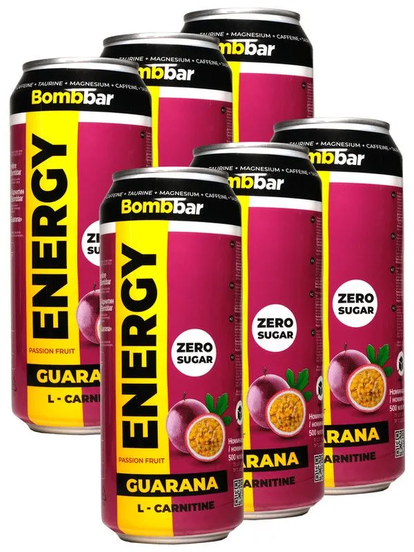 Энергетический напиток без сахара с Л-карнитином Bombbar ENERGY, 6шт по 500мл (Маракуйя)