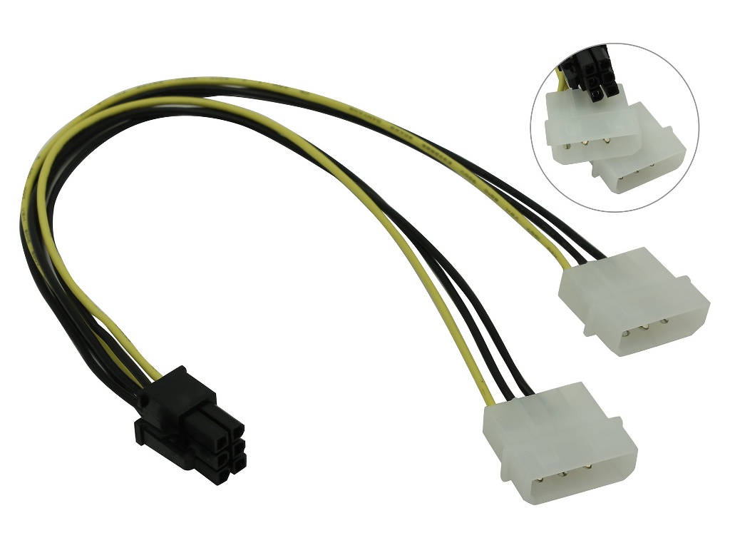 фото Аксессуар кабель переходник питания akasa 2х 4pin molex to 6pin pcie 10cm ak-cb4-6