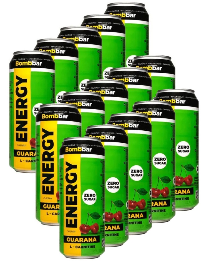 Энергетический напиток без сахара с Л-карнитином Bombbar ENERGY, 15шт по 500мл (Вишня)